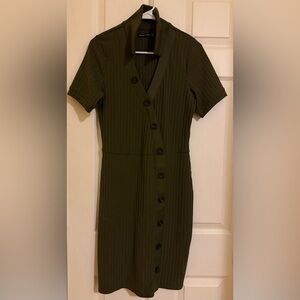 Abercrombie & Fitch - Midi Ribbed buttoned dress - Olive Green